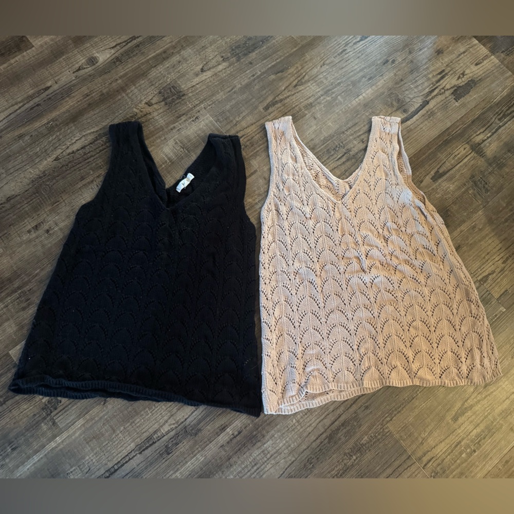 Elegant Black and Cream Knit Tank Tops